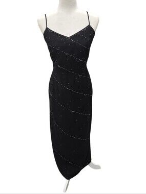 Vintage 90s Karen Miller New York Black Beaded Formal Dress